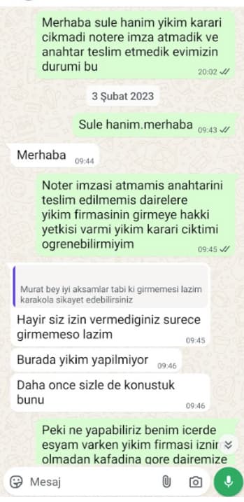 Mülke tecavüz yazışması