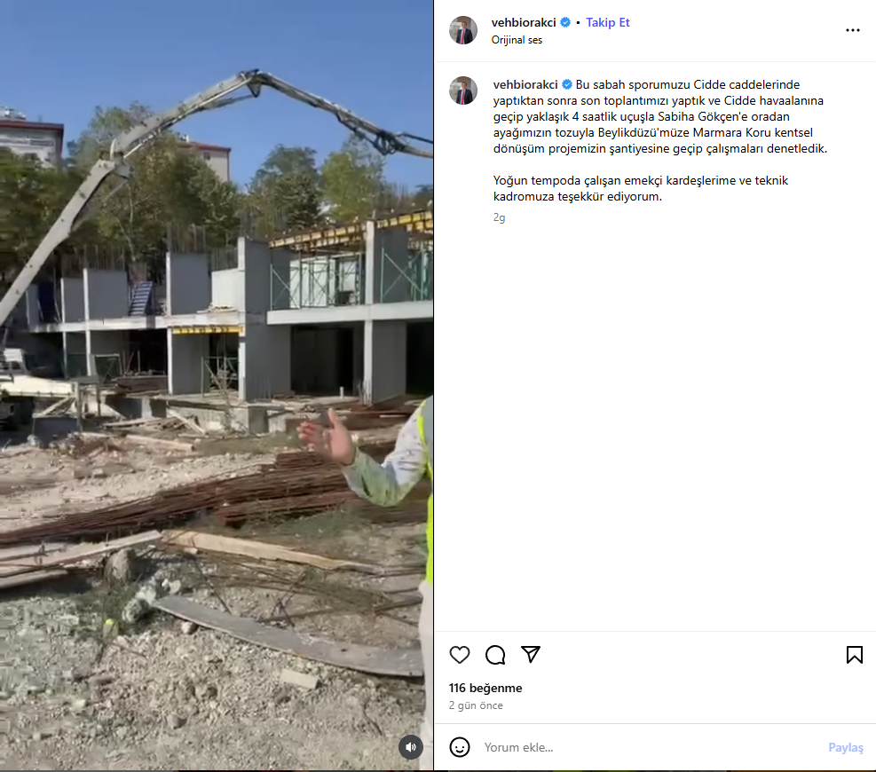 Vehbi Orakçı'nın Instagram paylaşımı